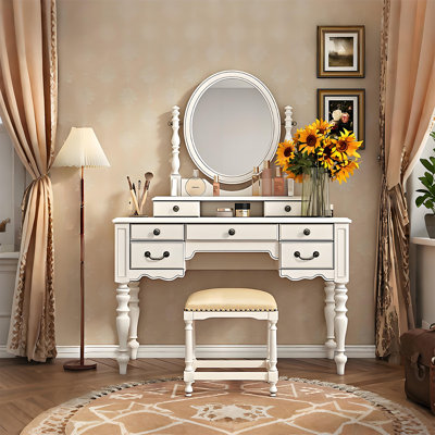 Coiffeuse 35,43 po style américain minimaliste en bois massif blanc