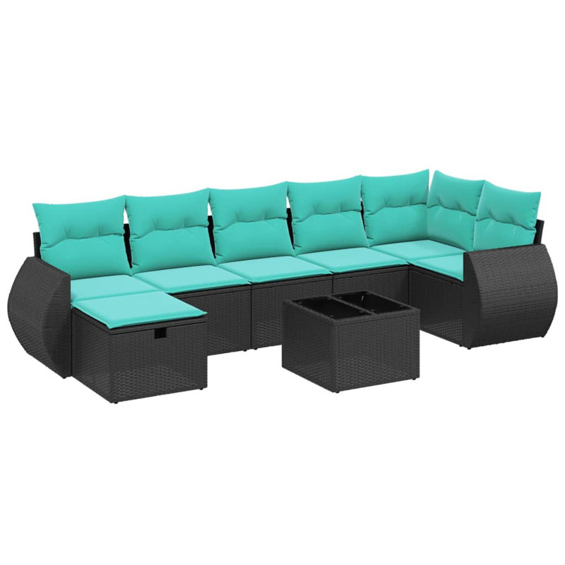 Ensemble de canapé de patio 8 pièces avec coussins en rotin de polyester, Bleu clair, Noir
