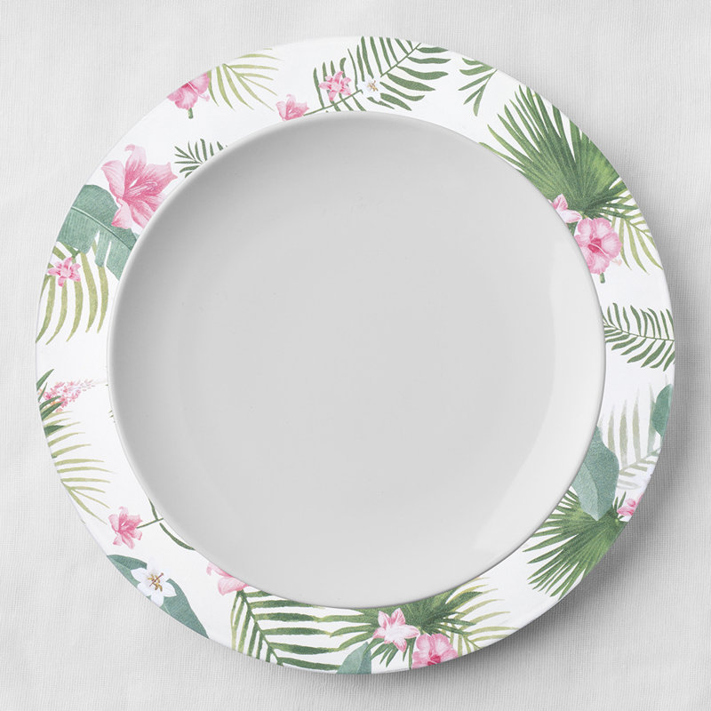 Tropical Hibiscus Leaves Round Acrylic Charger Plates, Set of 4