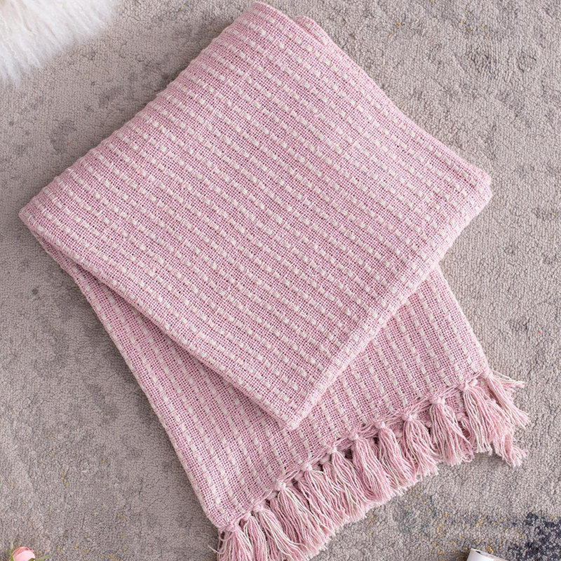 50x60" Decorative Throw Blanket with Tassels, 2 Pack, Light Pink