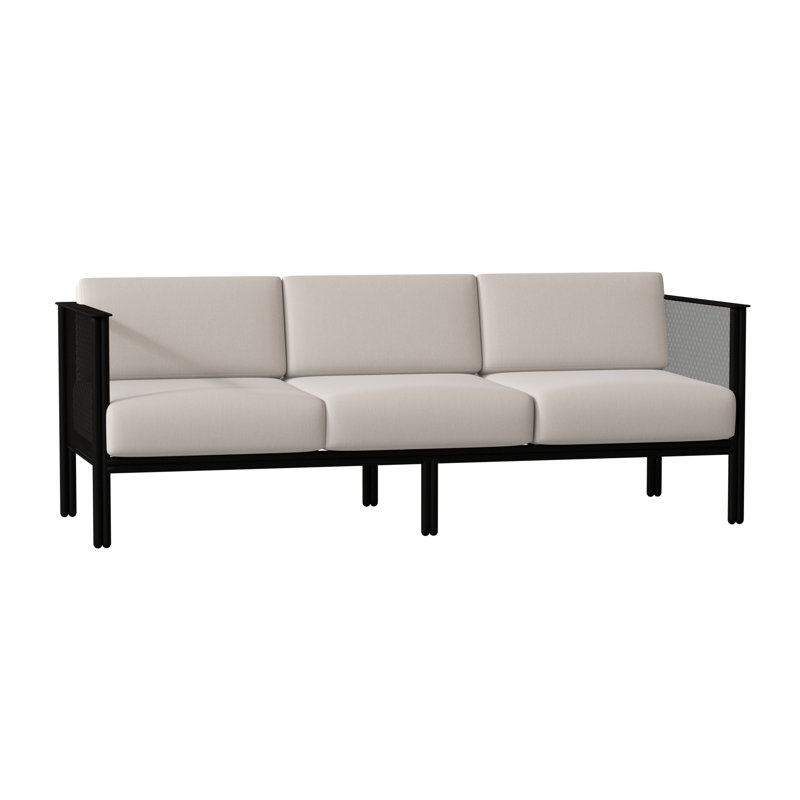 Jax 76.5'' Wide Iron Patio Sofa with Cushions, Textured Black, Canvas Bird's Eye Sunbrella® Canvas