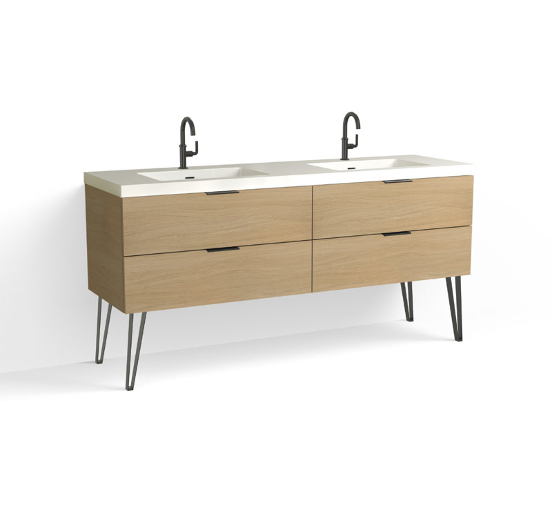 Avila 72" W Freestanding Double Bathroom Vanity with Dawson Leg , Gloss White/Single, Biondo, Satin Brass