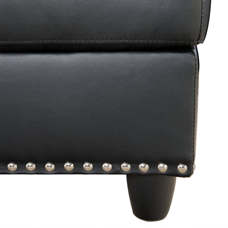 Plyler 97.2" Wide Modular Sectional with Ottoman, Black Faux Leather, Left Hand Facing