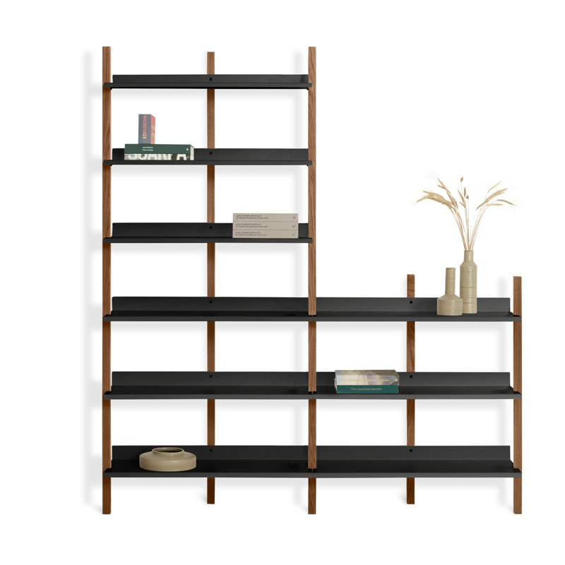 Browser Solid Wood Bookcase, (6 Shelves) 82" H x 37" W x 17" D, Walnut/Oblivion