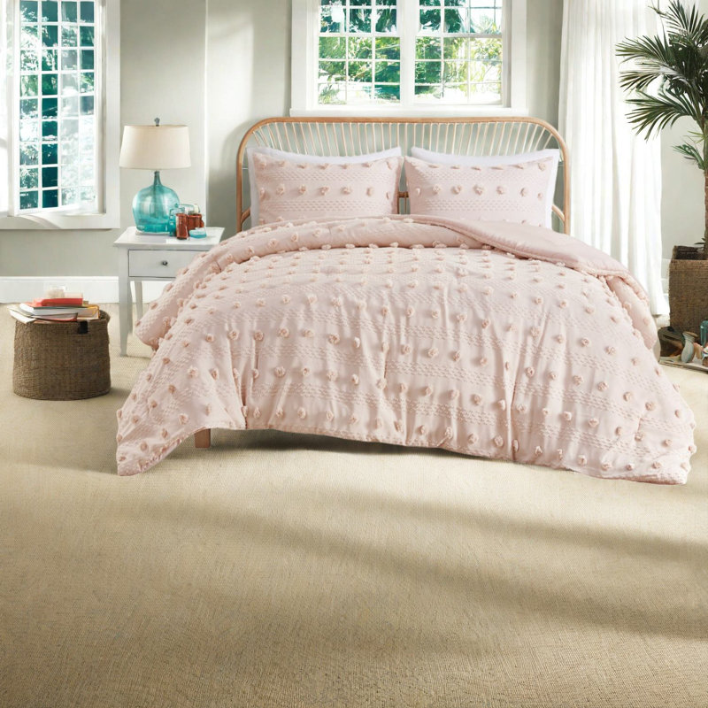 Ensemble de literie en jacquard rose élégant, polyester confortable pour la maison