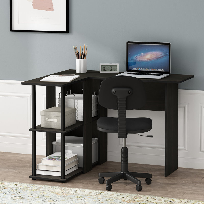 Angulo L-Shape Computer Desk, Espresso, Black