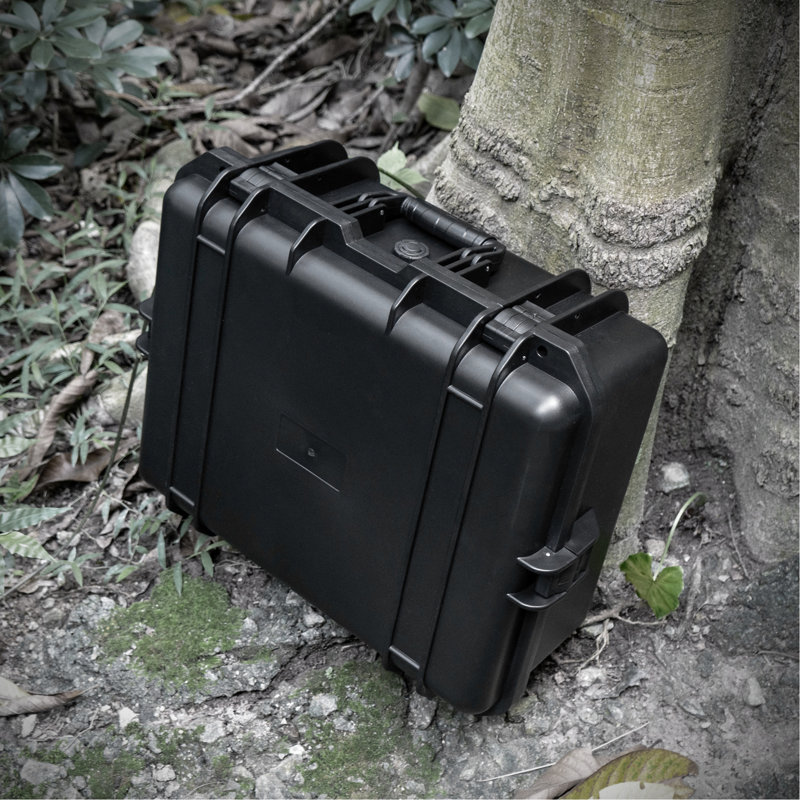 Boîte en plastique imperméable avec poignées pliantes, idéale pour le matériel photographique - boîtier de moulage par injection noir et accessoires numériques