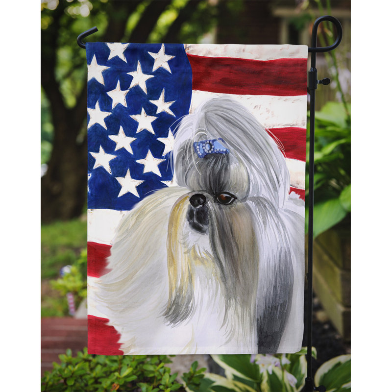 2 côtés en polyester de 2 côtés american drapeau de jardin, Chiot shih tzu drapeau É.-U.