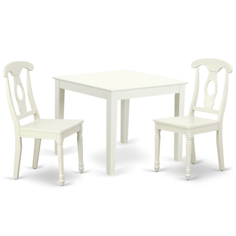 L'ensemble de 3 tables de salle à manger modernes comprend une table carrée en bois et 2 chaises de salle à manger, lin blanc