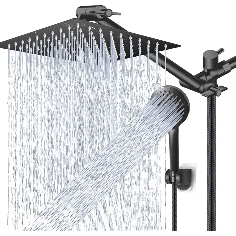 Matte Black Adjustable Height Rain Shower Head Combo with Handheld