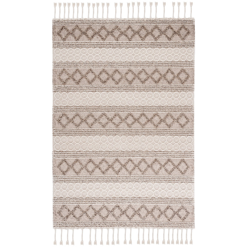 Natura Hand Woven Wool/Cotton Geometric Rug in Ivory/Brown, Rectangle 4' x 6'