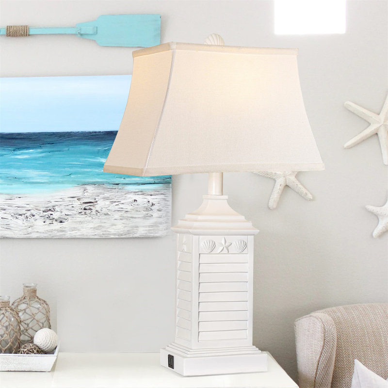 Anissa Resin Table Lamp, White, 24.25" H x 14" W x 7.99" D
