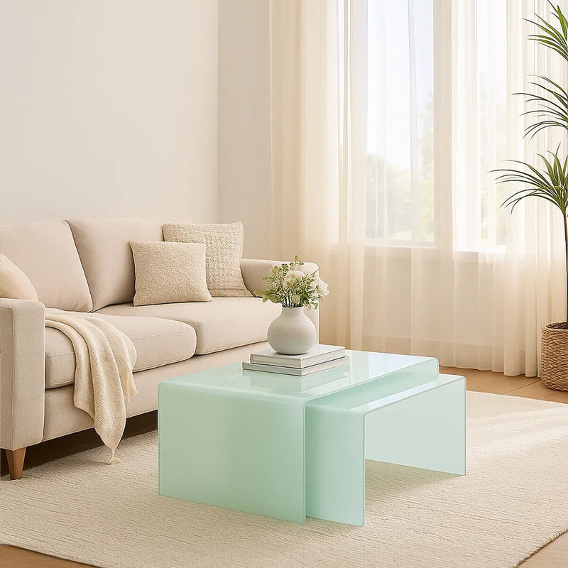 Glass Top Sled Nesting Tables, White