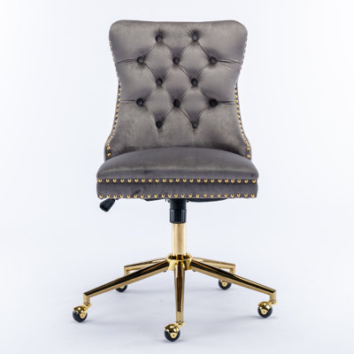 Office Chair,Velvet Upholstered Tufted Button Home Office Chair Adjustable Desk Chair Swivel Office Chair