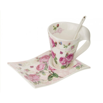 English Rose Wave -Spoon, Cup & Saucer