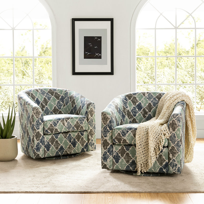 Fauteuil demi-tonneau pivotant de 30,5 po Freudberg, Mélange de polyester marocain