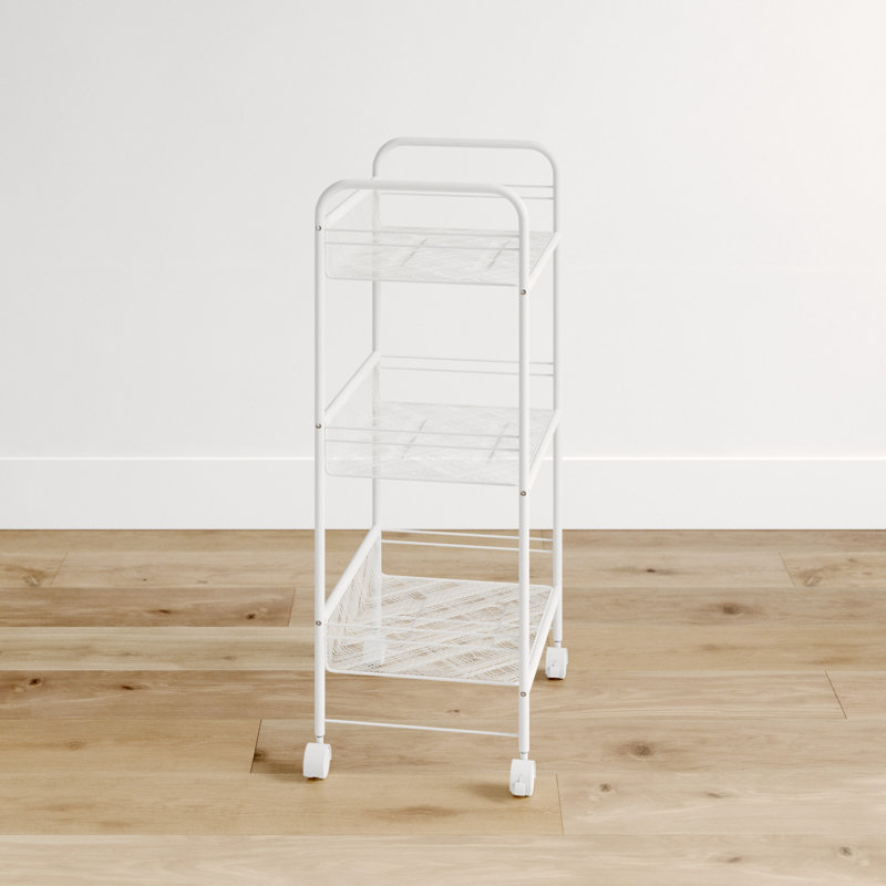 White 3-Tier Steel Wire Rolling Storage Cart with Lockable Casters