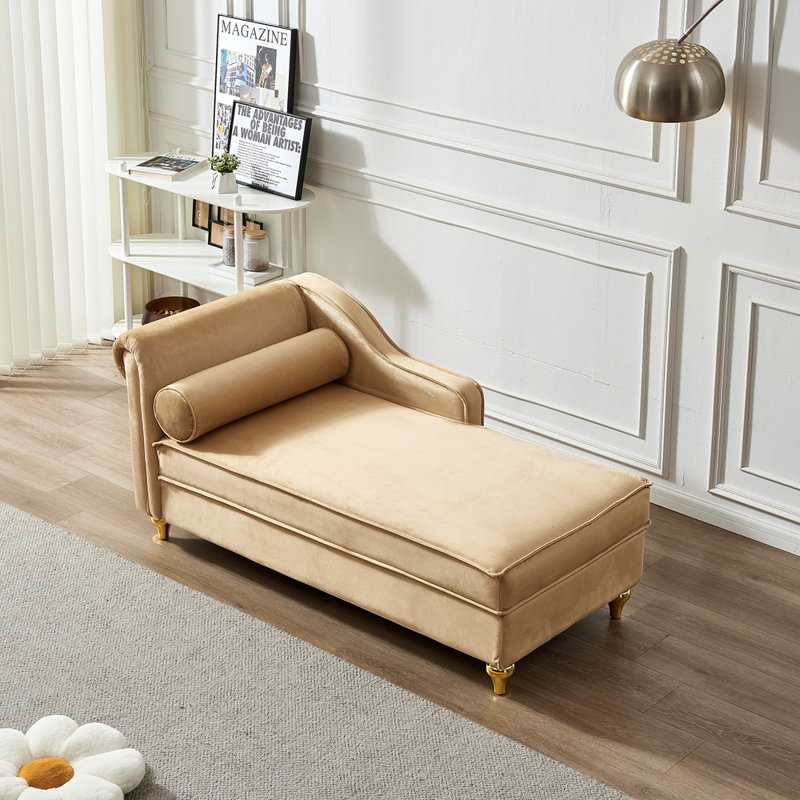 Chaise longue moderne avec revêtement en velours, Kaki