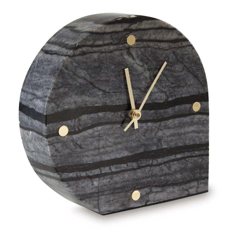 Black Marble Contemporary Table Clock Set with Gold Accents