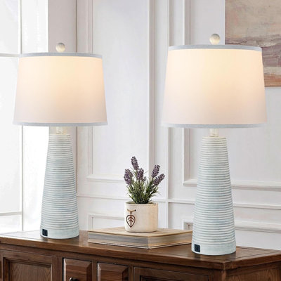 Nightstand Lamp Bedside Lamps Set Of 2 Desk Lamp Vintage Rustic Farmhouse Table Lamp 3 Way Dimmable Light,Bulb X 2,USB AC Port (With Gold, High 27 Inch)