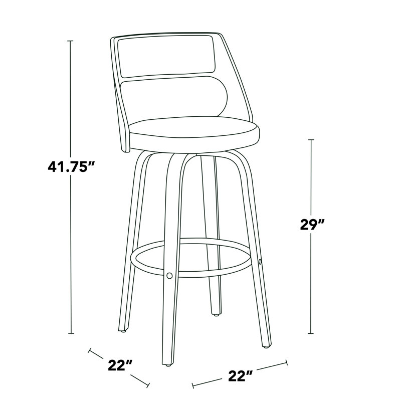  Tabourets de bar 30 po à hauteur fixe Ciaran avec pieds en bois courbé et repose-pieds rond