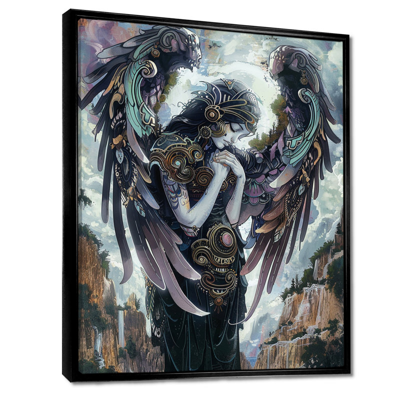 Serene Glorious Seraph Angel - Reproduction d'art murale de chambre d'enfant, Cadre flottant noir, H 20 po x l 12 po x P 1 po