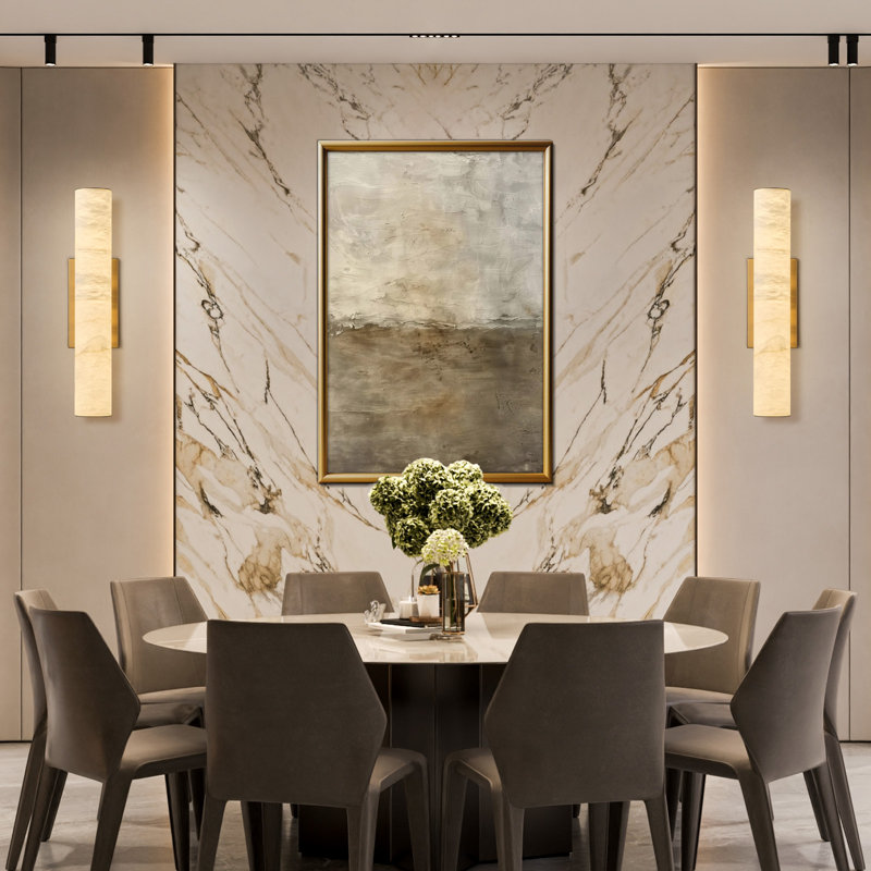 Dover Dimmable LED Wall Sconces Wallchiere with Alabaster Shade(Set 0f 2), Gold