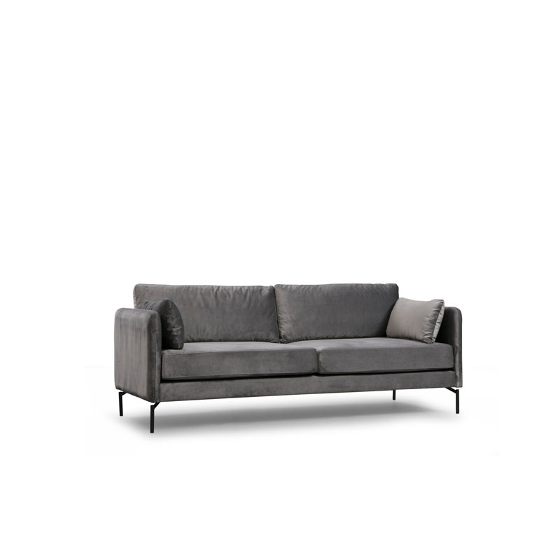 Élégant canapé 3 places, gris anthracite, 85,4 x 34,3 x 35,4 pouces | Structure en bois de hêtre et en carton, tissu 100% polyester | Coussins en mousse souple, pieds en noyer | Parfait pour les salons modernes et les espaces industriels, conception facile d'entretien