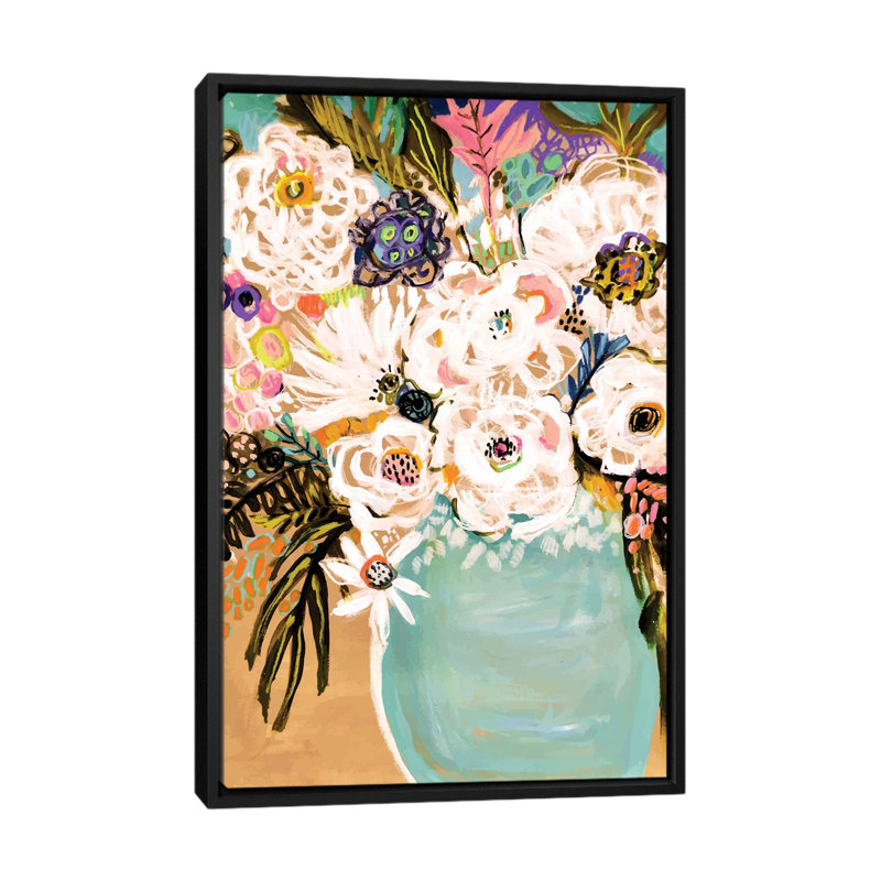 «Summer Flowers in a Vase I», impression sur toile, H 26 po x l 18 po x P 1,5 po, Toile avec cadre noir, Pas de tapis