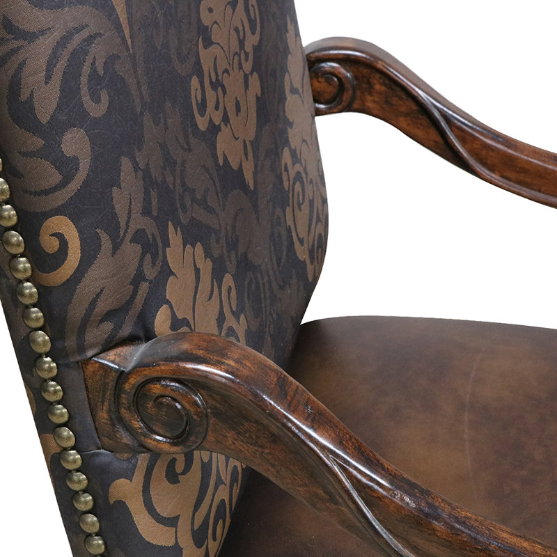  Fauteuil de 27 po de largeur, Mélange de polyester beige / brun / vinyle, Bois brun