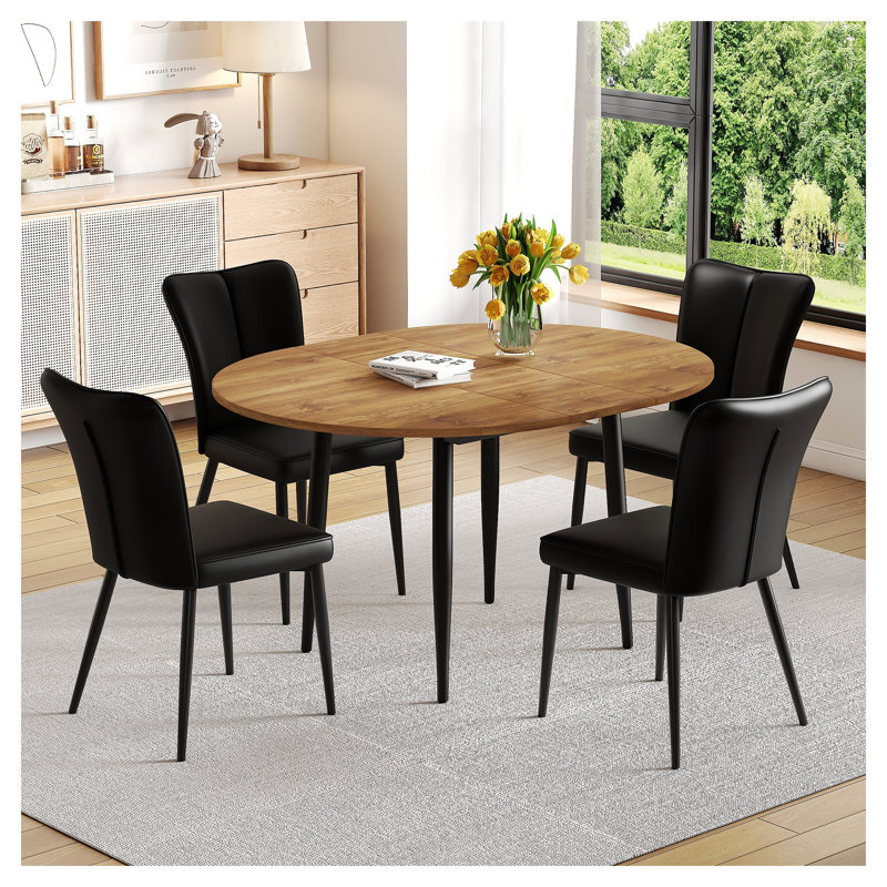 Ensemble de table de salle à manger extensible moderne avec 4 chaises en polyuréthane noir - Mobilier de cuisine compact pour petits espaces