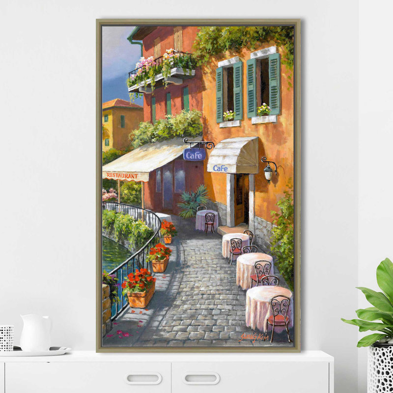 Seaside Bistro Café II par Sung Kim - Peinture, Cadre flottant champagne, H 43,5 po x l 27,5 po x P 2 po