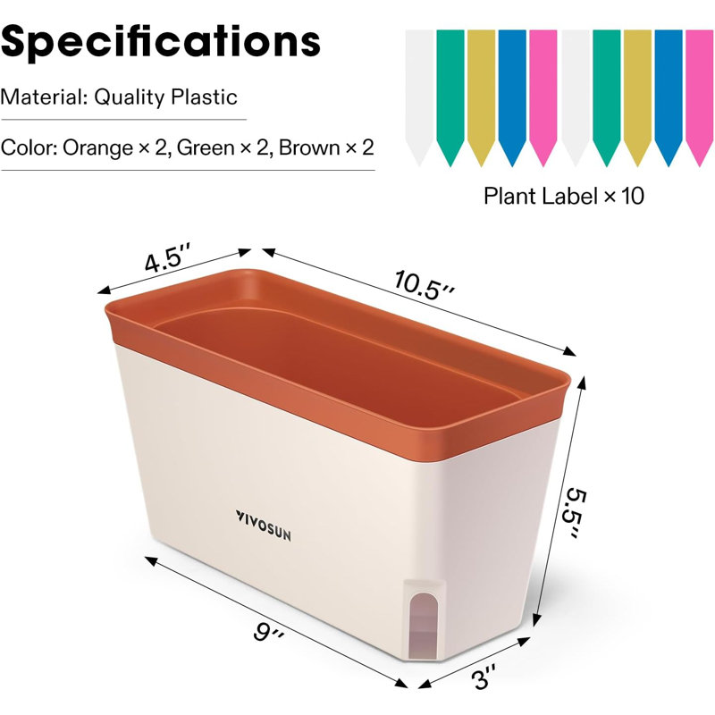 Boîte à fleurs à arrosage automatique pour fenêtre, Orange / Vert / Brun, 6