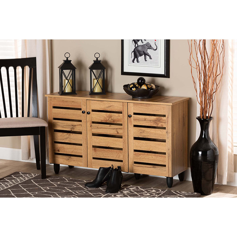 Gisela Oak Brown Wood 3-Door Shoe Storage Cabinet