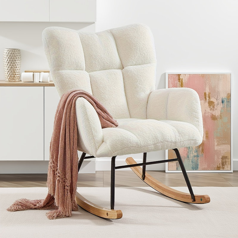 Fauteuil berçant et oscillant rembourré avec tissu, Ivoire ivoire