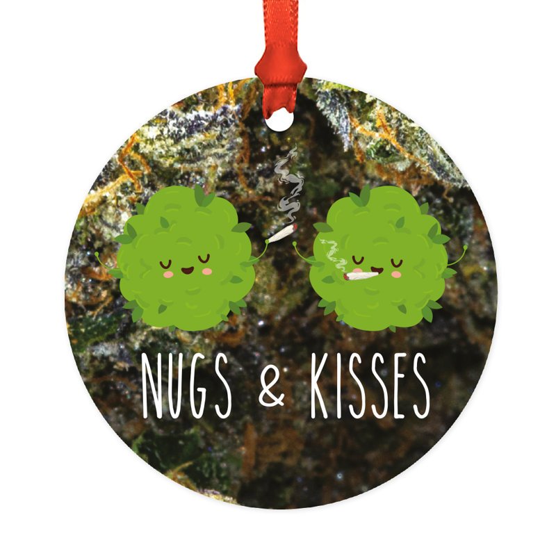 Décoration de Noël ronde en métal Funny cannabis, Nugs & Kisses