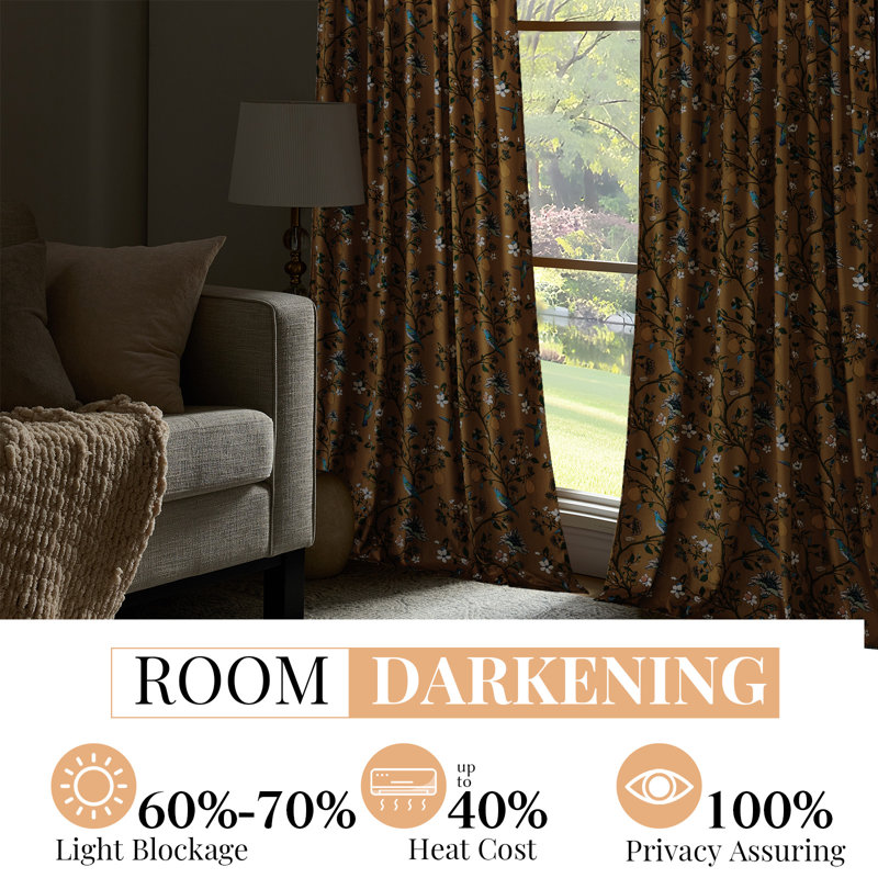 Velvet Floral Patterned Blackout Curtains - Room Darkening 70%-85% Rod Pocket Back Tab Decoration Drapes（set of 2）