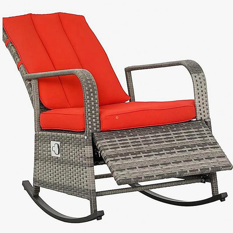 Fauteuil inclinable d'extérieur en rotin d'extérieur, chaise berçante rouge