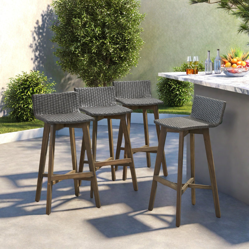 Oxendine Outdoor 30.75'' Bar Stool, Gray Frame / Gray Cushion