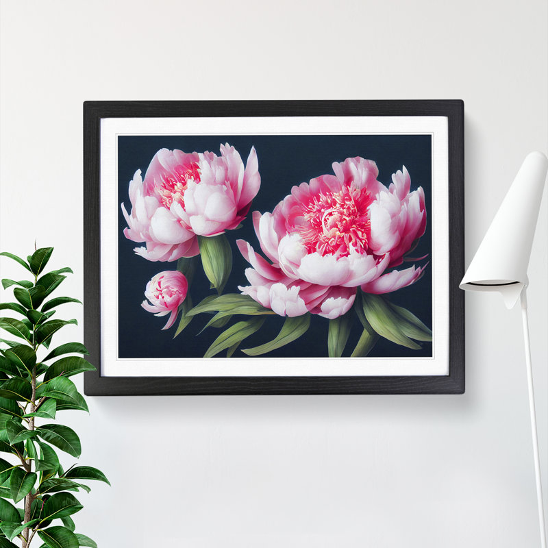XH1022-7589X Royal Peonies - Single Picture Frame Painting, Black , 46cm H x 64cm W x 2cm D