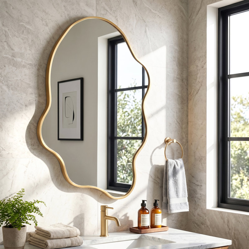 Miroir mural moderne pour salle de bain, Doré, 36" x 24"