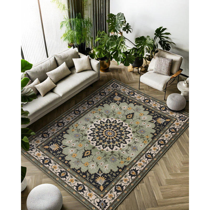 Nancy Collection Digital Print Cotton-Polyester Green Moroccan Rug, Runner 2'8" x 7'3"