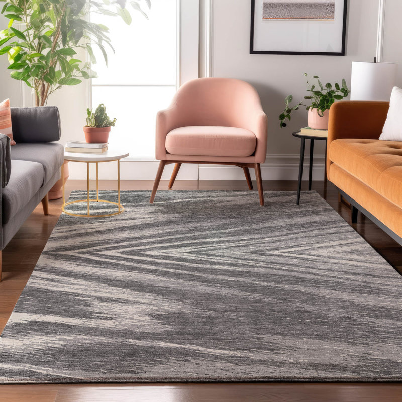 Tapis gris Prisco lavable à la machine de qualité supérieure, Rectangulaire 3 pi x 5 pi