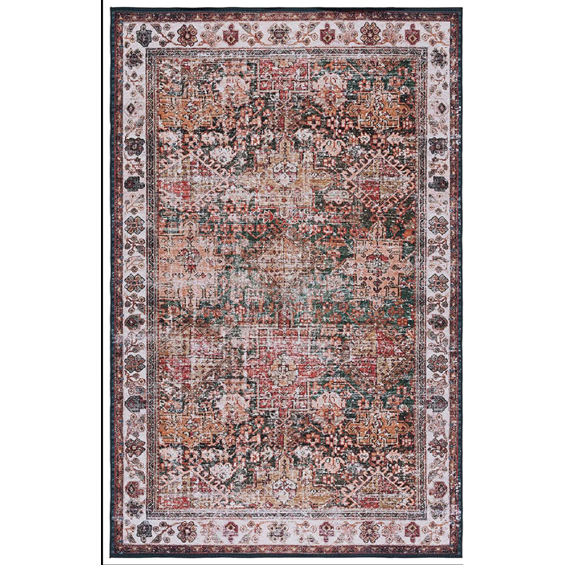 Tapis oriental rouge / vert / jaune / ivoire Pashen, Rectangle 6 pi x 9 pi