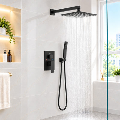 8000-12Inch Shower Faucet Shower System With 12 Inches Rain Shower Head And Handheld Spray
