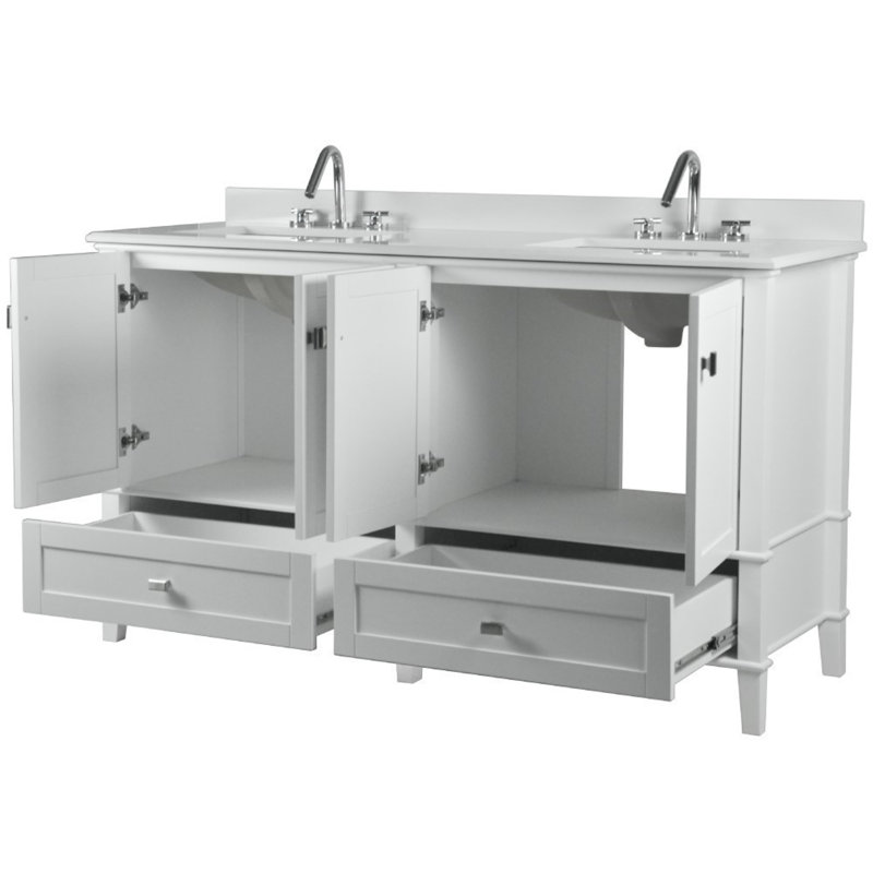 61” Double Vanity With Quartz Top, White