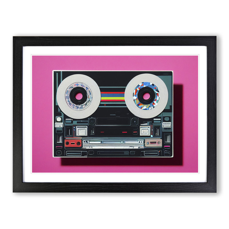 Futuristic Cassette Tape - Single Picture Frame Print, 46cm H x 64cm W x 2cm D, Black