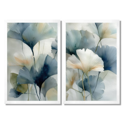 «Watercolor Pants Flowers in Meadow», art sur toile à motif floral blanc, ensemble de 2