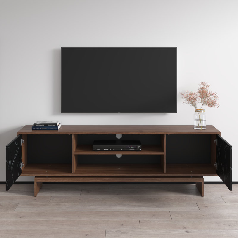 Calab 70.9" Modern TV Stand with Matte Finish, Walnut/Black