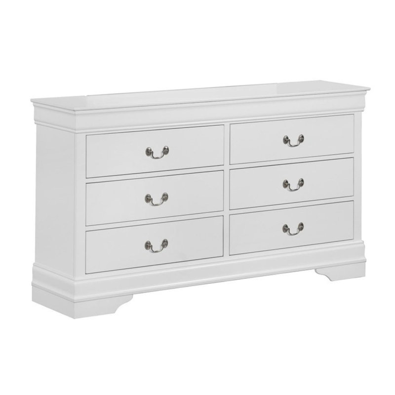 Commode 6 tiroirs Daleyza, Blanc, Argent argent